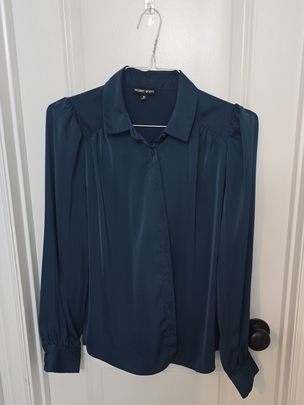 Modern Works Deep Teal Button-Down Blouse